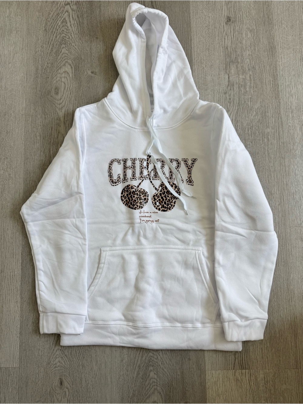 White 'Cherry' Leopard Graphic Hoodie size small